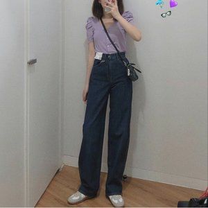 UNIQLO Women Uniqlo U High Rise Wide Fit Curved Jeans | 24inch